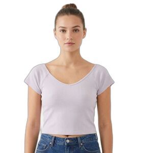 NWT - Wild Fable Ribbed V-Neck Short Sleeve Top - Nickel Gray - L